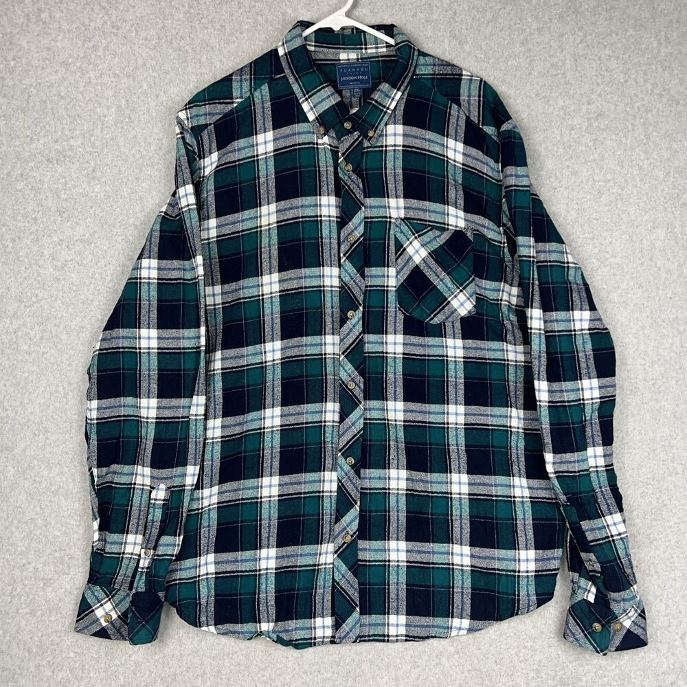 Jackson Hole Flannel Plaid Button Shirt Men’s XXL Green And Blue Plaid